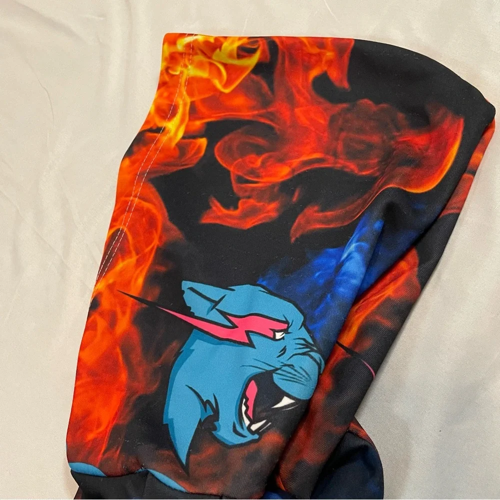 Mr Beast Hoodie XL All Over Fire Ice Flame Print Blue Orange Pullover Sweatshirt